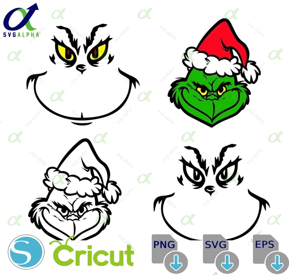 Grinch Face Bundle Pngchristmas Grinch Expressions Clipartfunny Holiday Digital Download